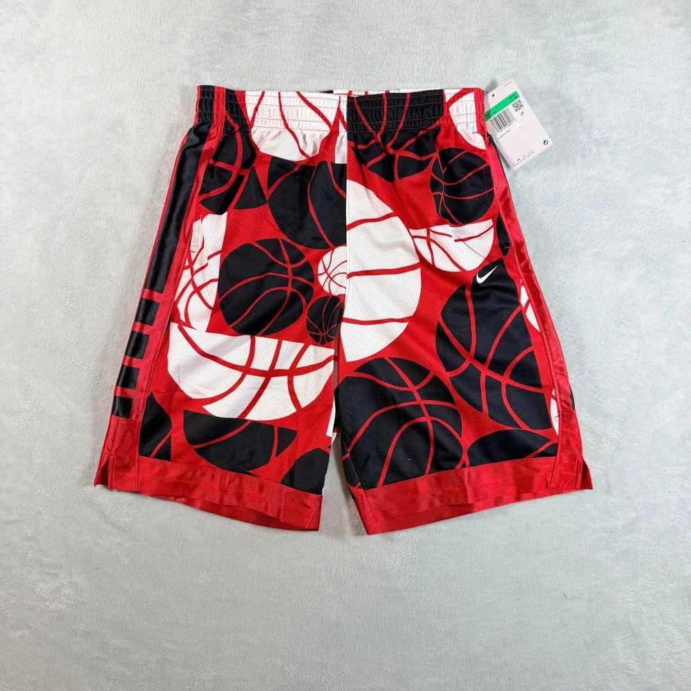 Nike Big Kids Dri-Fit Elite Printed Basketball Shorts XL Red Black DX5513-657‎